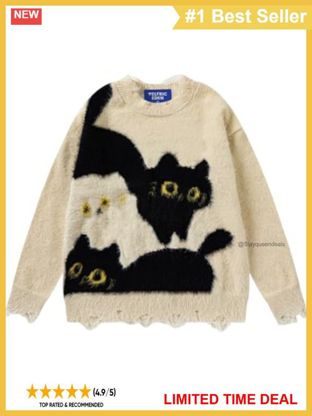 Cat Graphic Color Block Pullover Sweater Knit Oversized